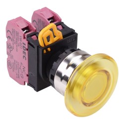 Yellow 22mm Metal Bezel Mushroom Maintained Push Button Switch 2NC IP65 YW4L-A4E02Q0Y