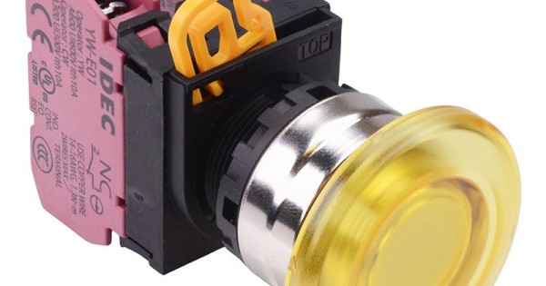 Yellow 22mm Bezel Mushroom Maintained Push Button Switch