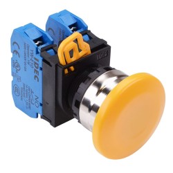Yellow 22mm Metal Bezel Mushroom Maintained Push Button Switch 2NO IP65 YW4B-A4E20Y
