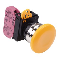 Yellow 22mm Metal Bezel Mushroom Maintained Push Button Switch NC IP65 YW4B-A4E01Y