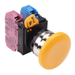 Yellow 22mm Metal Bezel Mushroom Momentary Push Button Switch 1NO-1NC IP65 YW4B-M4E11Y Yellow 22mm Metal Bezel Mushroom Momentary Push Button Switch 1NO-1NC IP65 YW4B-M4E11Y
