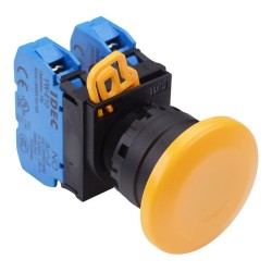 Yellow 22mm Mushroom Maintained Push Button Switch 2NO IP65 YW1B-A4E20Y