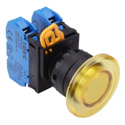 Yellow 22mm Mushroom Maintained Push Button Switch 2NO IP65 YW1L-A4E20Q0Y