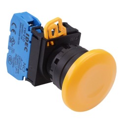 Yellow 22mm Mushroom Maintained Push Button Switch NO IP65 YW1B-A4E10Y