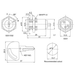 On-Off 16mm Metal Key Switch SPST 1A On-Off 16mm Metal Key Switch SPST 1A