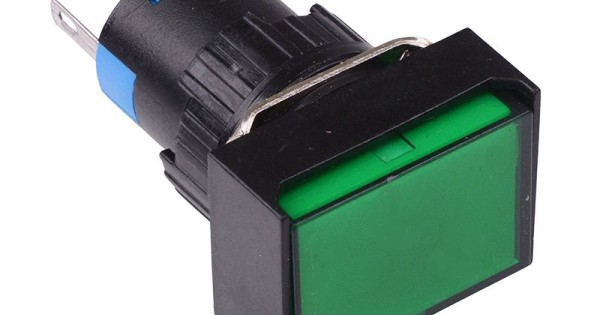 Green Rectangle Latching 16mm Push Button Switch NO/NC 230V