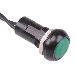 Green Round Latching Prewired Push Button Switch SPST IP67 IPR1FAD3 