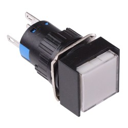 White Square Latching 16mm Push Button Switch NO/NC 12V White Square Latching 16mm Push Button Switch NO/NC 12V