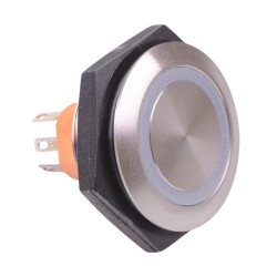 Amber LED Momentary 30mm Push Button Vandal Switch NO/NC IP67 AV59022000074BK  Amber LED Momentary 30mm Push Button Vandal Switch NO/NC IP67 AV59022000074BK