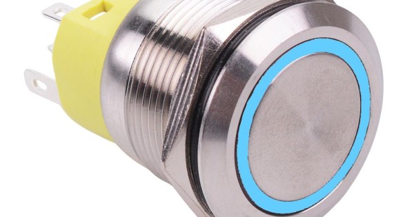 Blue LED On-On Latching 22mm Vandal Push Button Switch DPDT