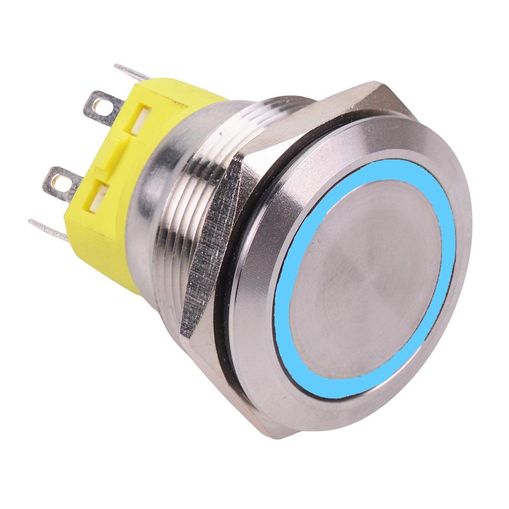 Blue LED On-(On) Momentary 25mm Vandal Push Button Switch DPDT