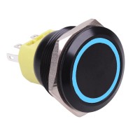 Blue On-(On) 25mm Black Vandal Momentary Push Button Switch DPDT 12V Blue On-(On) 25mm Black Vandal Momentary Push Button Switch DPDT 12V
