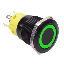 Green LED On-On Latching 19mm Black Vandal Resistant Push Button Switch SPDT