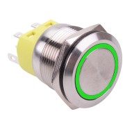 Green LED On-On Latching 22mm Vandal Push Button Switch DPDT Green LED On-On Latching 22mm Vandal Push Button Switch DPDT