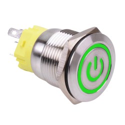 Green LED On-(On) Momentary 19mm Vandal Push Button Switch SPDT Power Symbol