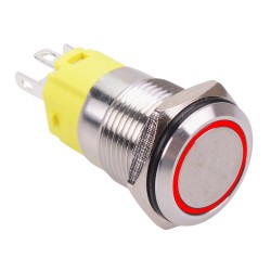 Red LED 24V On-(On) Momentary 16mm Vandal Push Button Switch SPDT