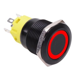 Red LED On-(On) Momentary 19mm Black Vandal Resistant Push Button Switch SPDT