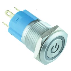 White Power LED 16mm Vandal Resistant Latching Push Button Switch 12V