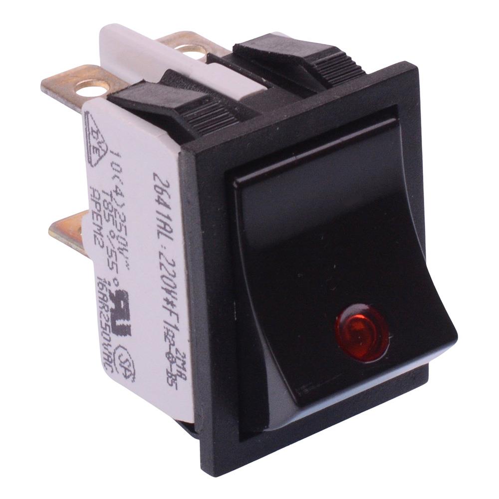 220V Red illuminated On-Off Industrial Rocker Switch DPST