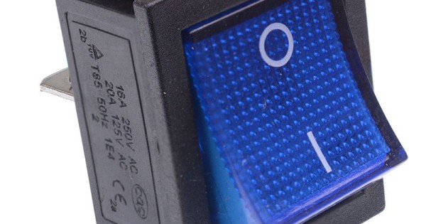 Blue illuminated Large On-Off Rocker Switch 230V