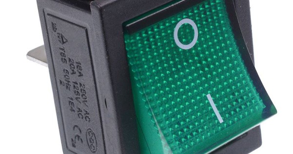 Green illuminated Large On-Off Rocker Switch 230V