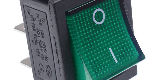 Green illuminated On-Off Rectangle Rocker Switch 220V DPDT
