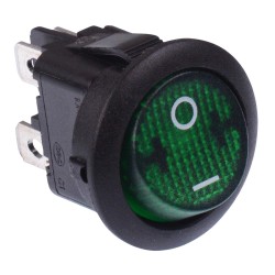 Green On-Off 230V illuminated Round Rocker Switch DPST 10A