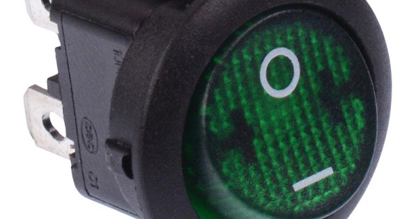 Green On-Off 230V illuminated Round Rocker Switch DPST 10A