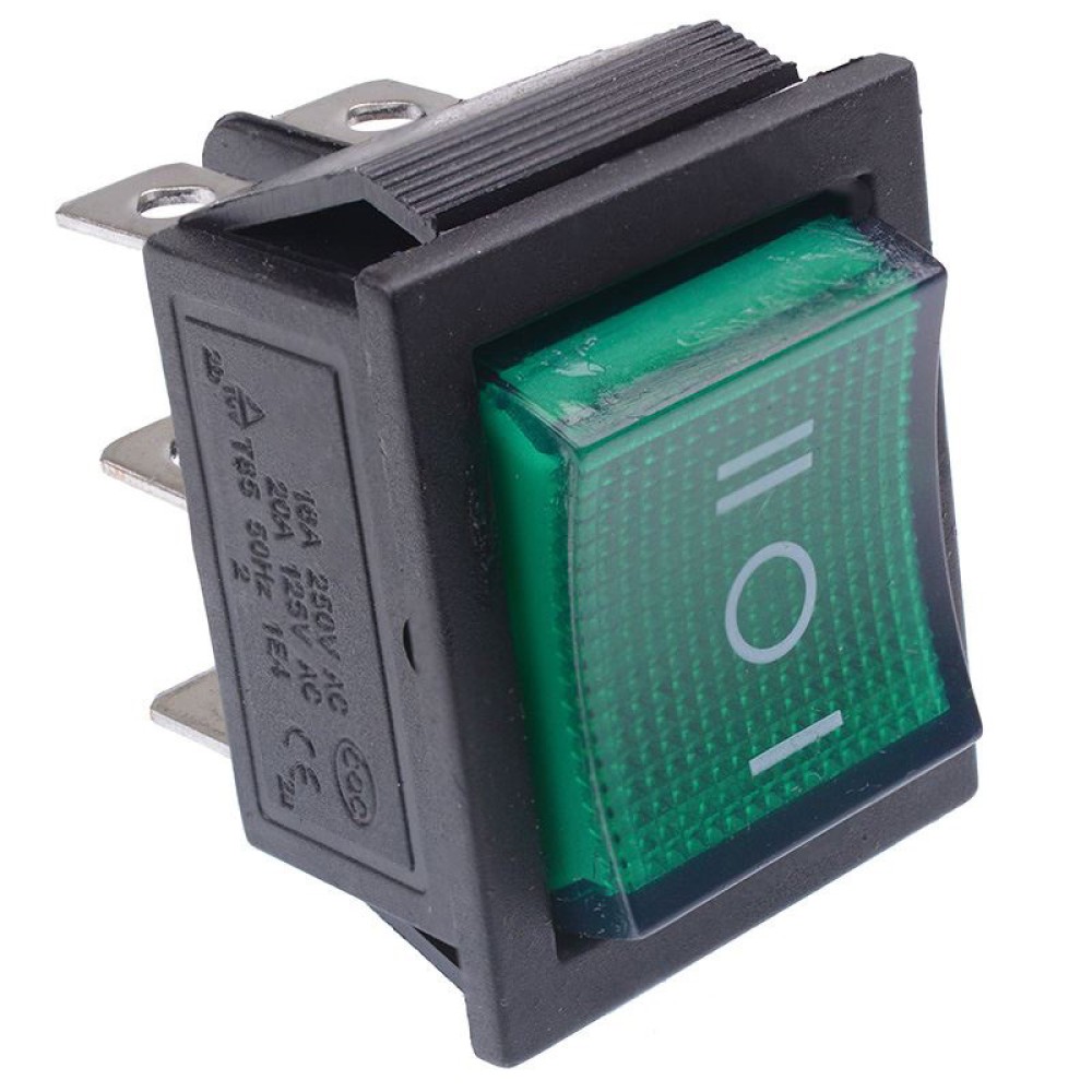 Green On-Off-On illuminated Rectangle Rocker Switch DPDT