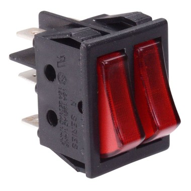 Red On-Off 230V illuminated Round Rocker Switch DPST 10A