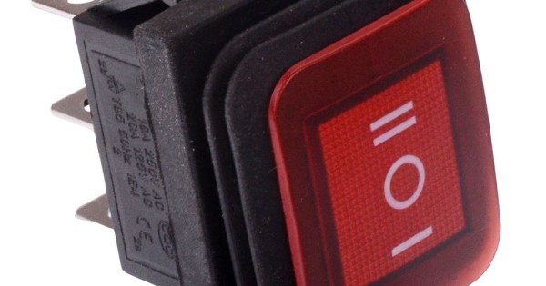Red Illuminated On-Off-On Waterproof Rocker Switch 20A DPDT