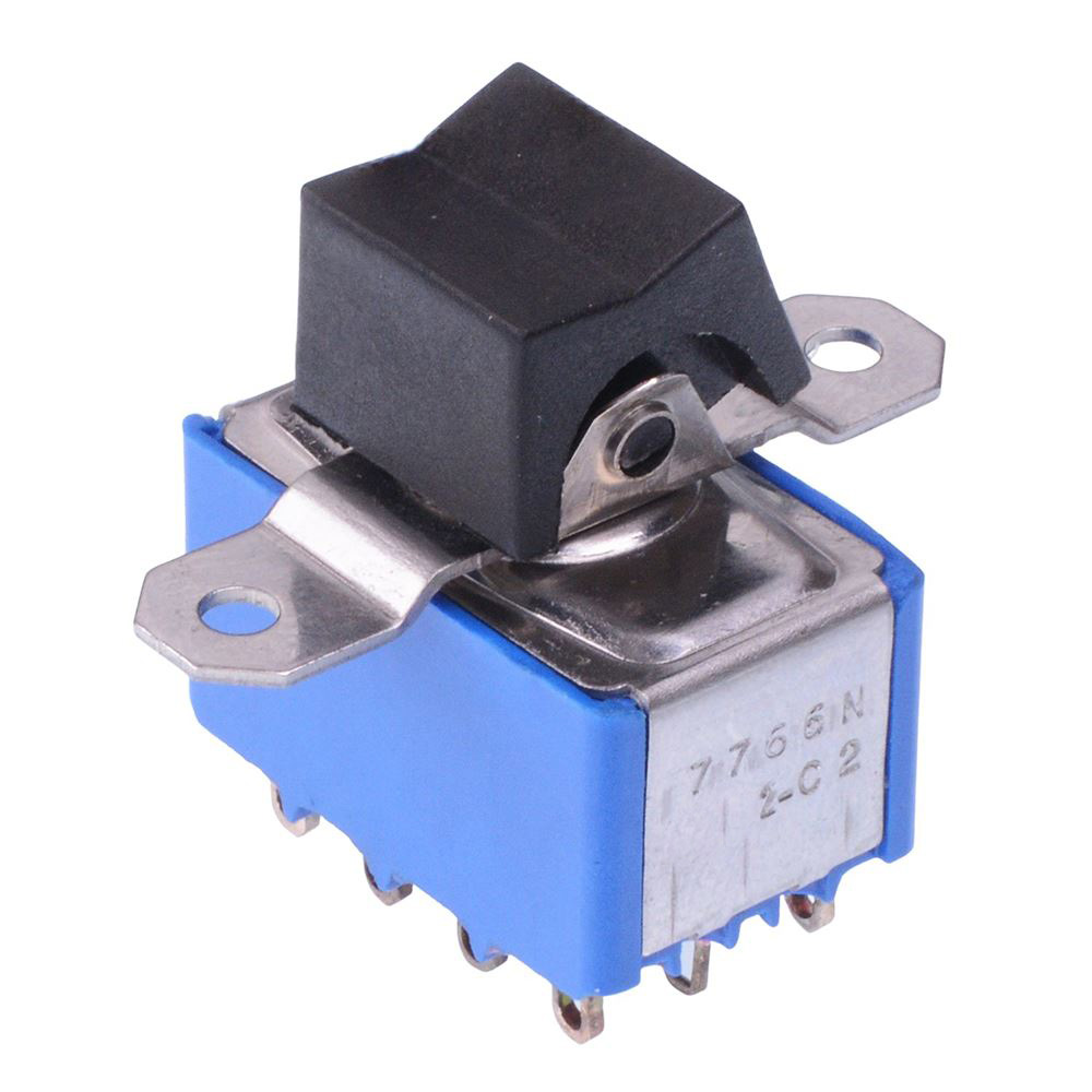 Black On-On Panel Mount Rocker Switch 4PDT 4A 30VDC 7766NAB