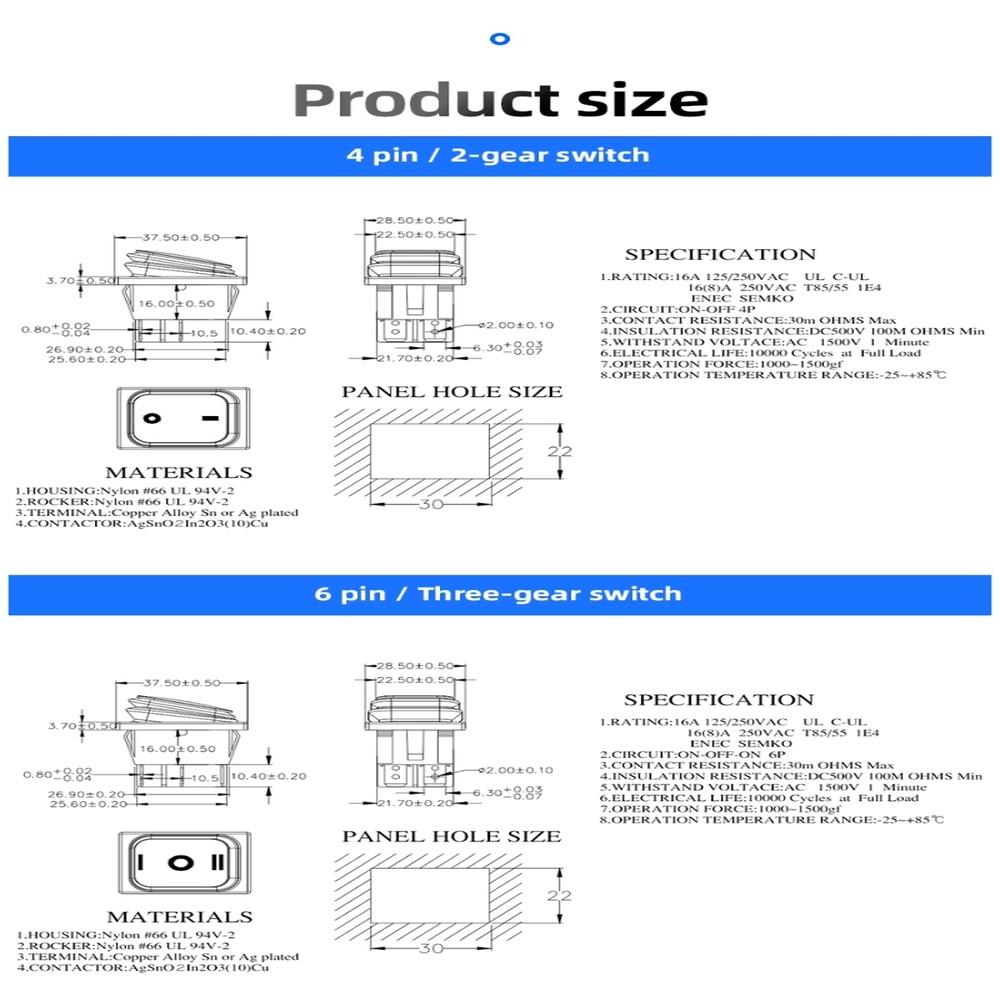 IP65 Waterproof Illuminated Rocker Switch Wiring Diagram 110V 220V 4/6 ...