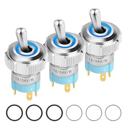 16mm Illuminated Toggle Switches 12V 20A SPST ON-Off with Blue LED for Car Marine Dash Dashboard 3 Pack