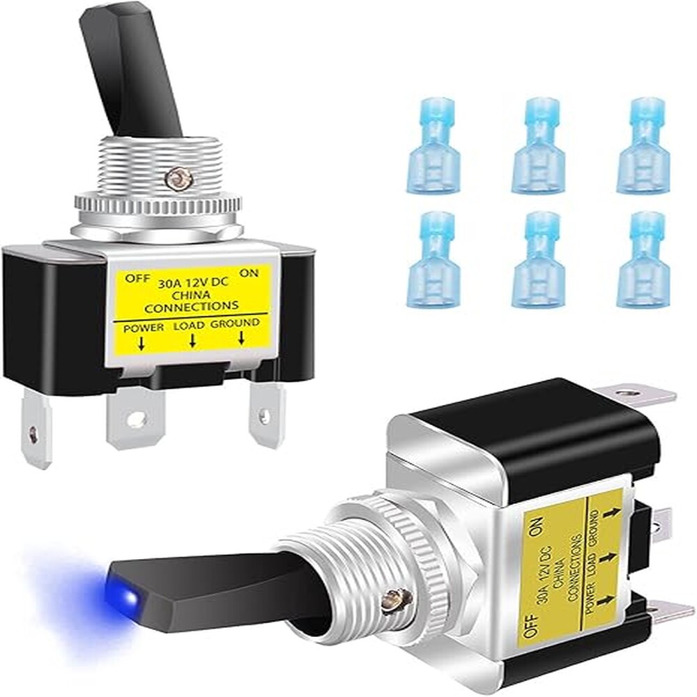 Led Blue Switch 2pcs Illuminated Toggle Switches 12V 30A SPST ON/Off 3 Pin Blue LED