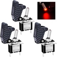 3Pcs Illuminated Toggle Switches 12V 20A Racing Car SPST ON/Off Red LED Light with Charcoal Grey Waterproof Safety Cover 3Pcs Illuminated Toggle Switches 12V 20A Racing Car SPST ON/Off Red LED Light with Charcoal Grey Waterproof Safety Cover