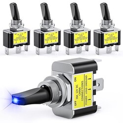 5PCS LED Toggle Switch ON Off 12V 30A Blue LED Lighted 12mm Mounting Hole for Automotive Cars
