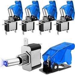 5PCS LED Toggle Switch ON Off 12V Blue Lighted Aircraft Safety Cover 20A SPST for Automotive Cars