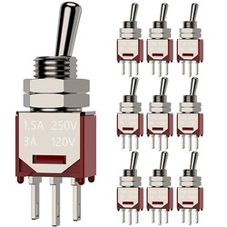 10Pcs AC 250V/1.5A 120V/3A ON/ON 2 Position 3 Pin SPDT Miniature Toggle Switches 10Pcs AC 250V/1.5A 120V/3A ON/ON 2 Position 3 Pin SPDT Miniature Toggle Switches