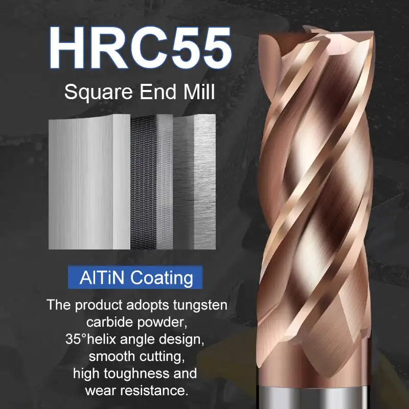 4-flute Flat End Mills Hrc55 Tungsten Carbide Cemented Hard Alloy Milling Cutter Tool for Metal Cnc Tungsten