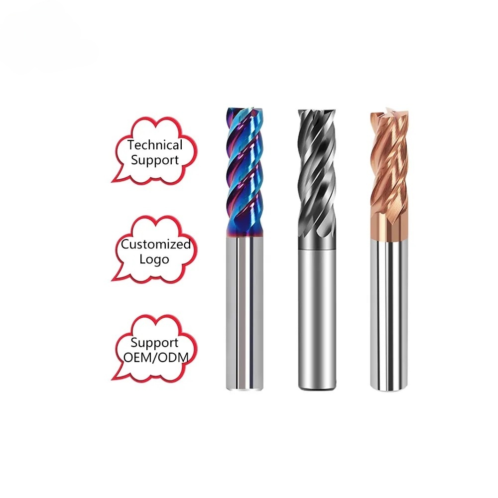 Factory Custom Tungsten Steel Solid Carbide CNC Milling Cutter Tools 4 Flute Square End Mills for Stainless Steel & Cast Iron