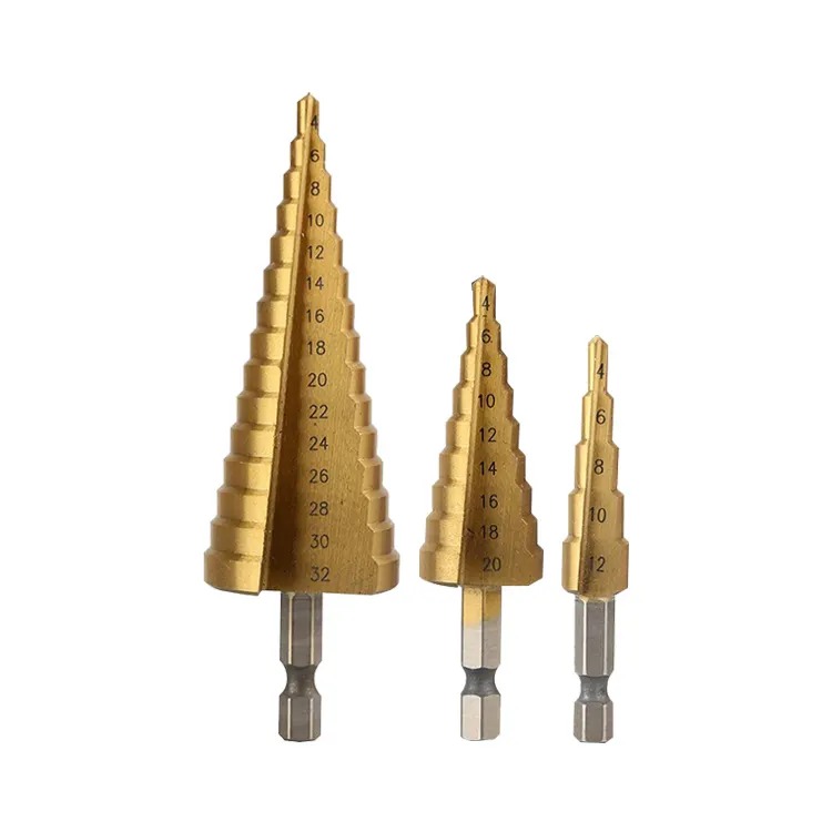 3Pcs Unibit Titanium Brocas Broca Escalonada Para De Metal Cone Shape HSS Step Drill Bit Set for Metal Tube Sheet Drilling