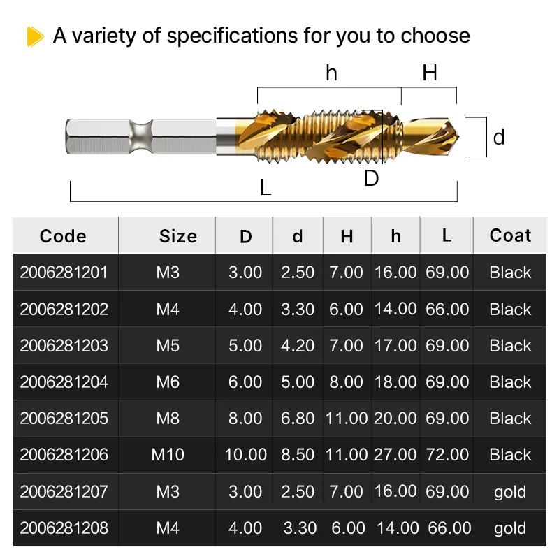 Spiral Cobalt Flute Thread Drilling Tap Straight Tap Screw Taps Coated Cnc Metal Thread Drill Bits