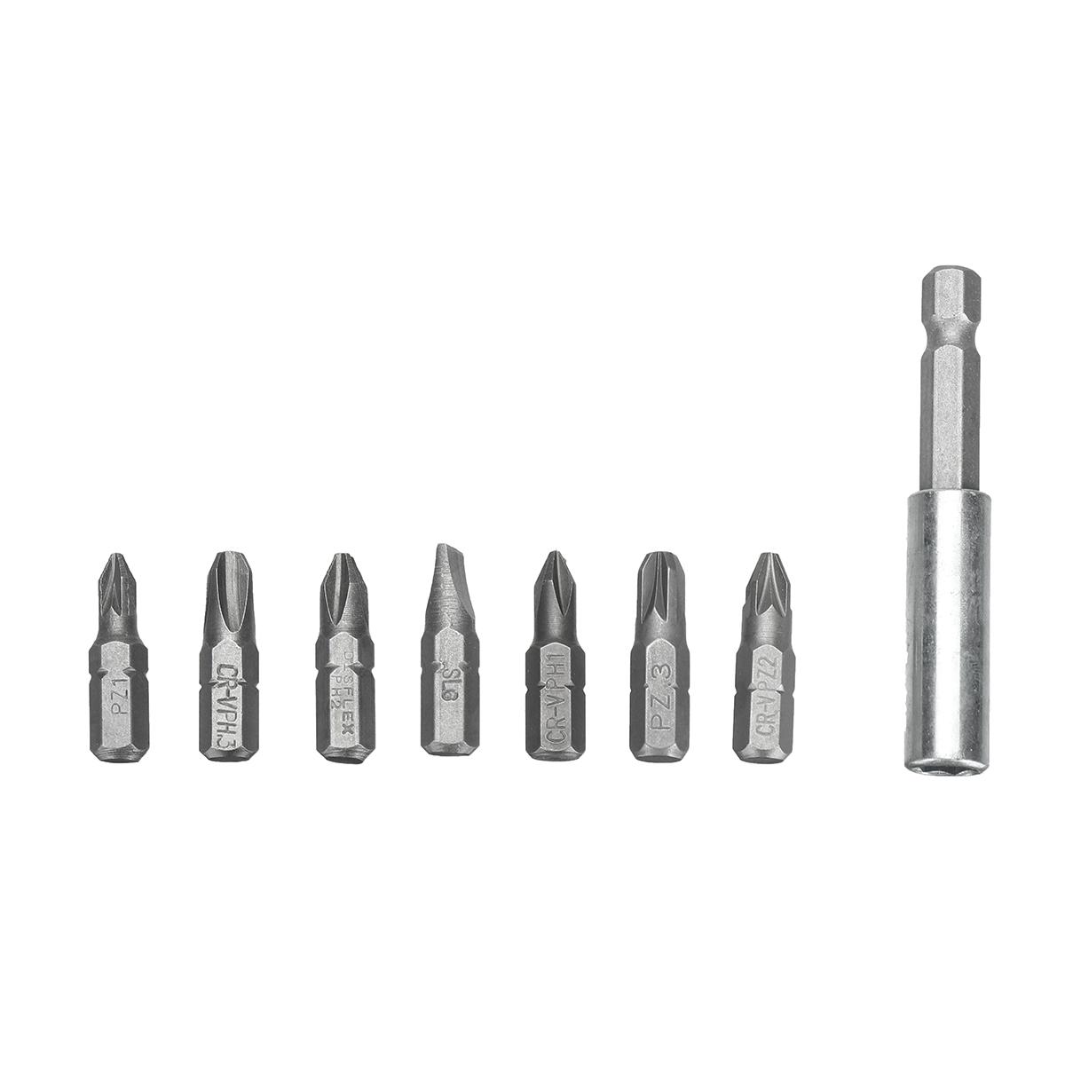 18PCS Drill Bit Set Phillips Pozidriv Slotted Bits  Twist Drill and Countersink Bit with 60mm Extension Rod with Plastic Storage Box