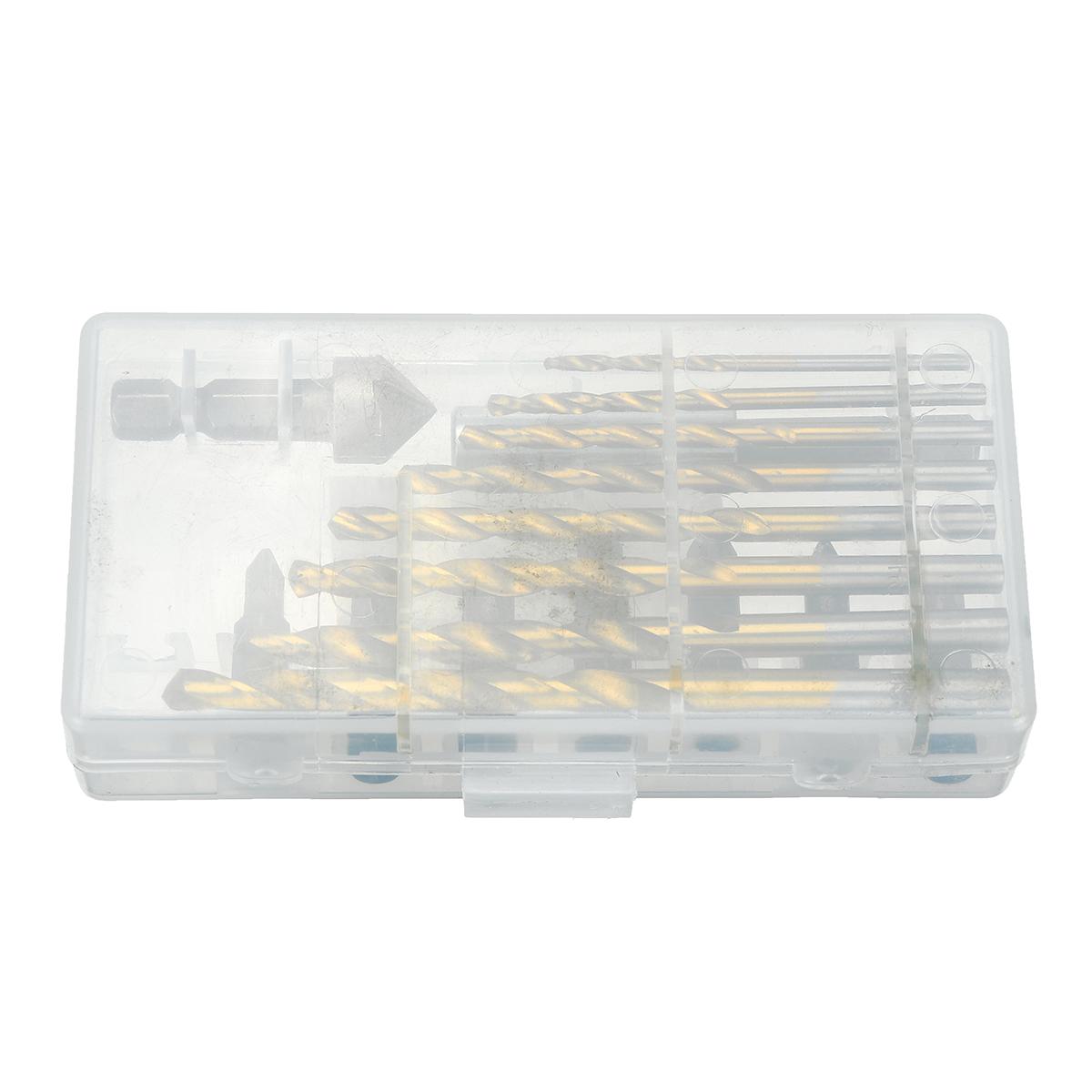 18PCS Drill Bit Set Phillips Pozidriv Slotted Bits  Twist Drill and Countersink Bit with 60mm Extension Rod with Plastic Storage Box