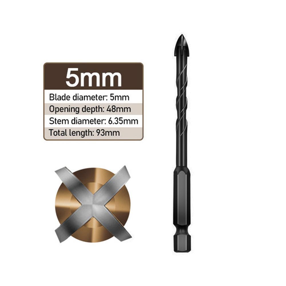 5PCS Tile Drill Bit Four-Edged Impact Overlord Drill Hexagonal Handle Concrete Triangle Drill Electric Glass Punching Special
