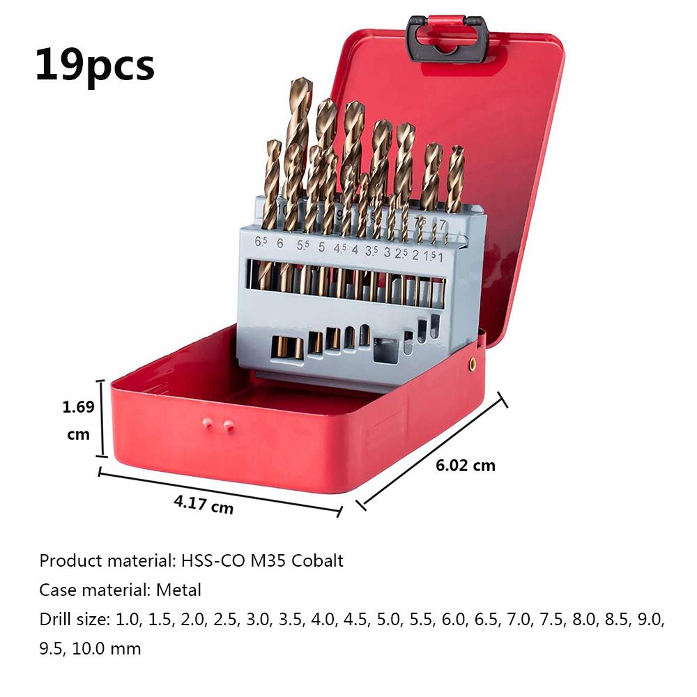 Socoje M35 Cobalt Drill Bit Set -Co Jobber Length Twist Drill Bits with Metal Case for Stainless Steel Wood Metal Drilling
