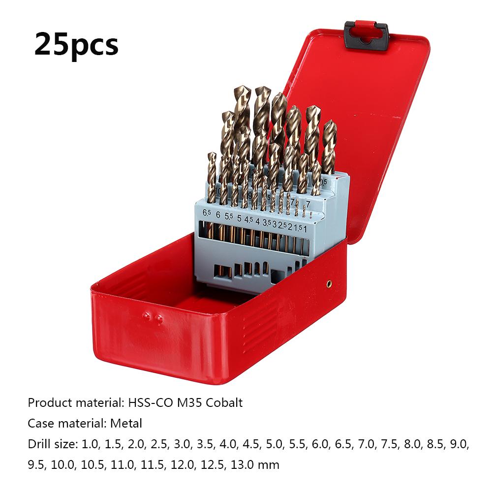 Socoje M35 Cobalt Drill Bit Set -Co Jobber Length Twist Drill Bits with Metal Case for Stainless Steel Wood Metal Drilling