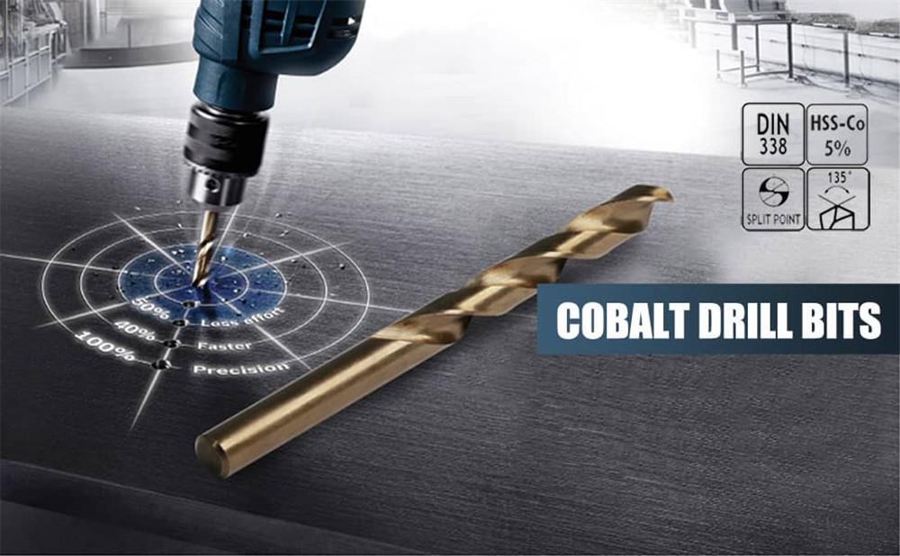 Socoje M35 Cobalt Drill Bit Set -Co Jobber Length Twist Drill Bits with Metal Case for Stainless Steel Wood Metal Drilling