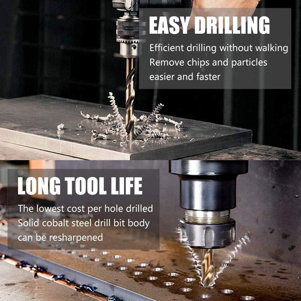 Socoje M35 Cobalt Drill Bit Set -Co Jobber Length Twist Drill Bits with Metal Case for Stainless Steel Wood Metal Drilling